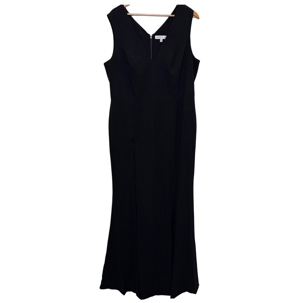 Dress‎ The Population Formal Gown Size 2X Black V-Neck Slit Sleeveless Crepe